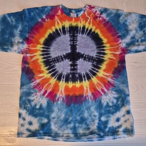 Tie Dye Peace Sign Rainbow Blue Purple Orange Yellow Black Hippie Woodstock